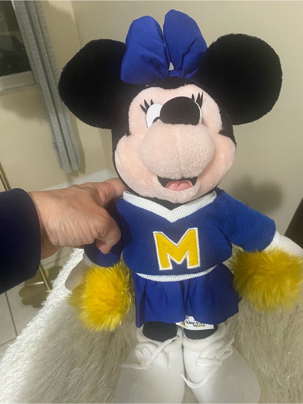 Disney Minnie Mouse Blue Cheerleader Plush with Yellow Pom-Poms